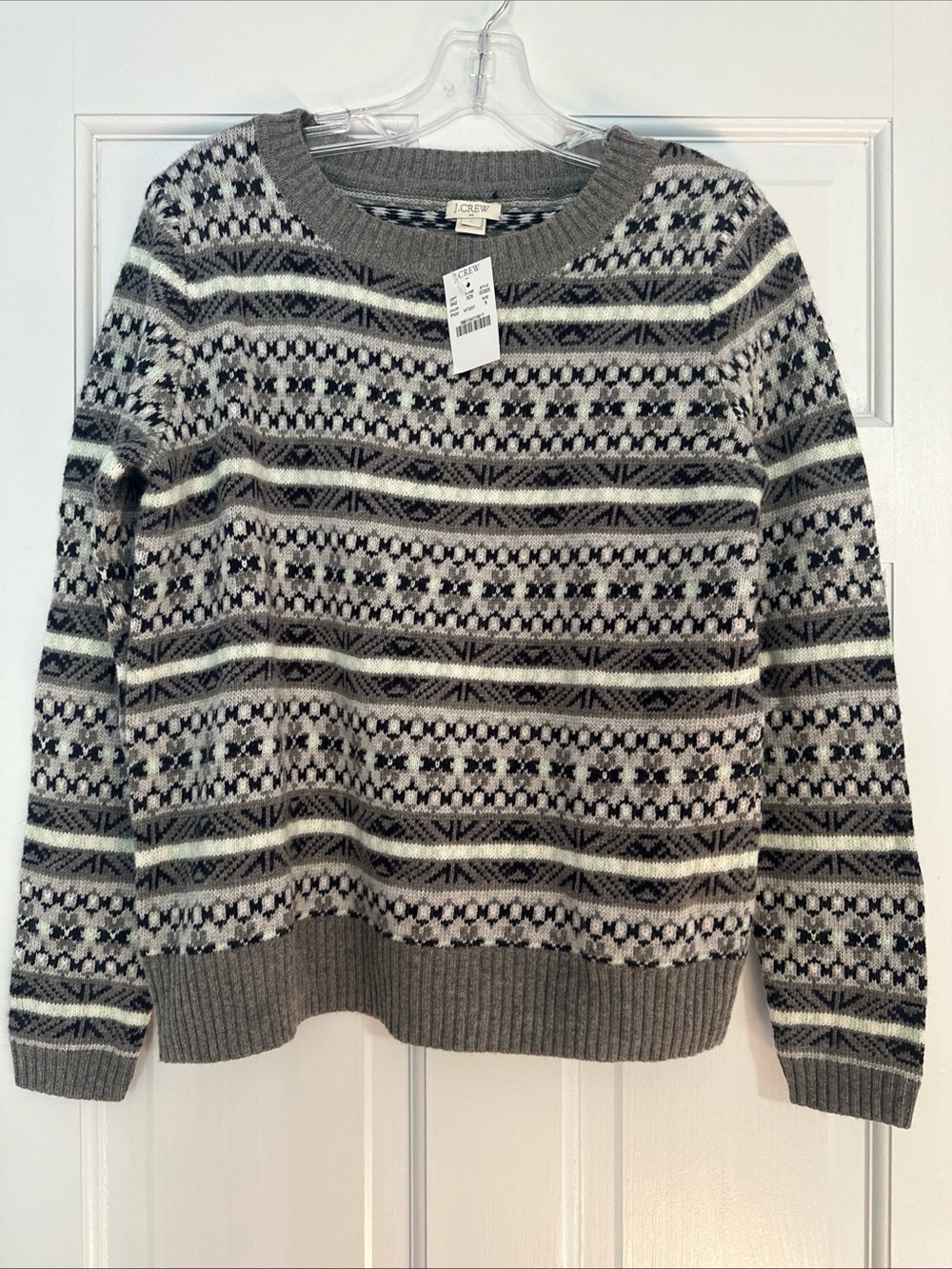 NWT J.Crew Grey Fair Isle Wool Blend Sweater Small